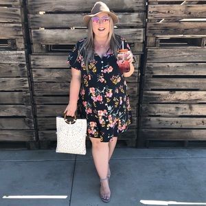 Plus Size Floral Flutter Sleeve Dress